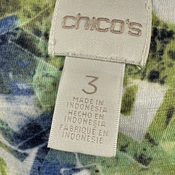 Chicos Women Top Size XL Mixed Print Colorful Tie 3/4 Sleeve Pullover Stretch - Picture 2 of 7